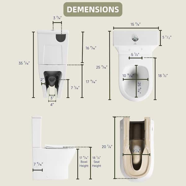 18 in. Rear Outlet 2-Piece Toilet Elongated White, Powerful Dual-Flush P-Trap Outlet, Include 2 Types of Extension Pipes