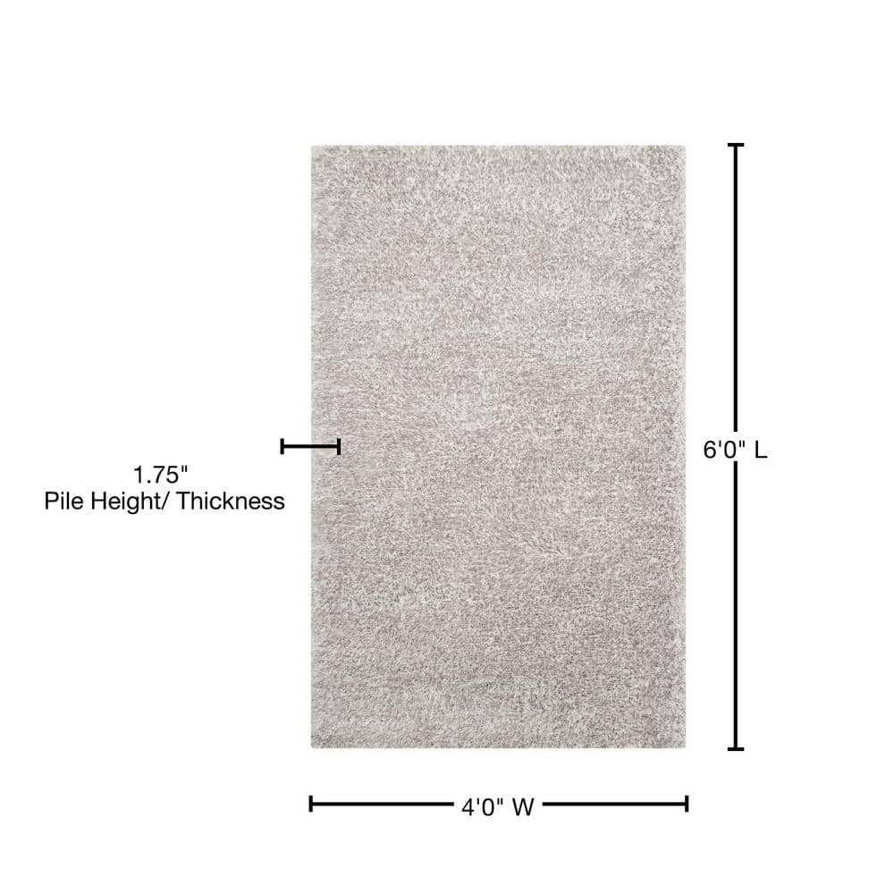 Hand-Tufted Ice Gray Synthetic Shag Rug, 4' x 6'