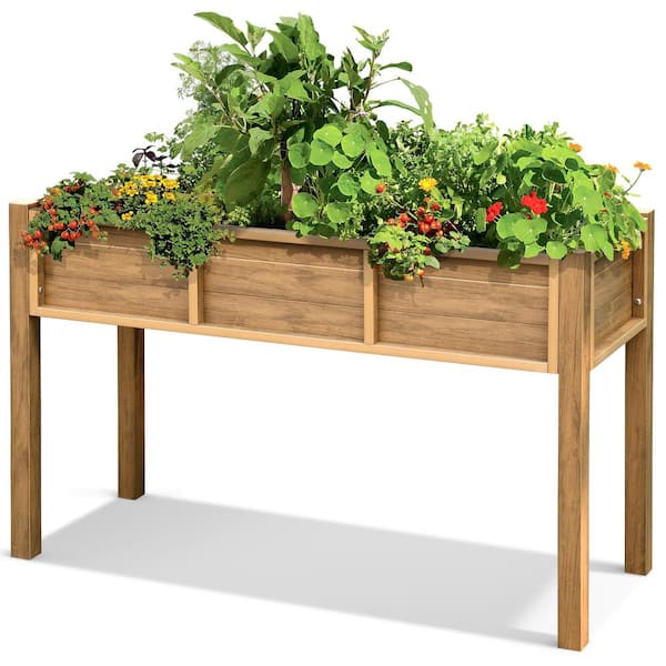 DEXTRUS 47 in. x 17 in. Brown Plastic Garden Raised Planter Box with Drainage Holes