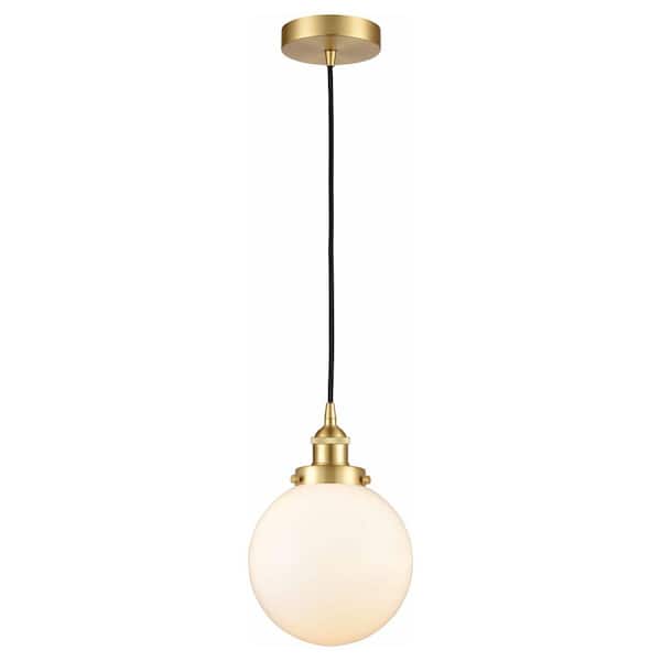 Innovations Beacon 60-Watt 1-Light Satin Gold Standard Mini Pendant Light with Painted Glass Shade, No Bulbs Included