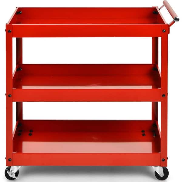 Unbranded 3-Tier Red Kitchen Cart with Steel Frame and 4 Wheels