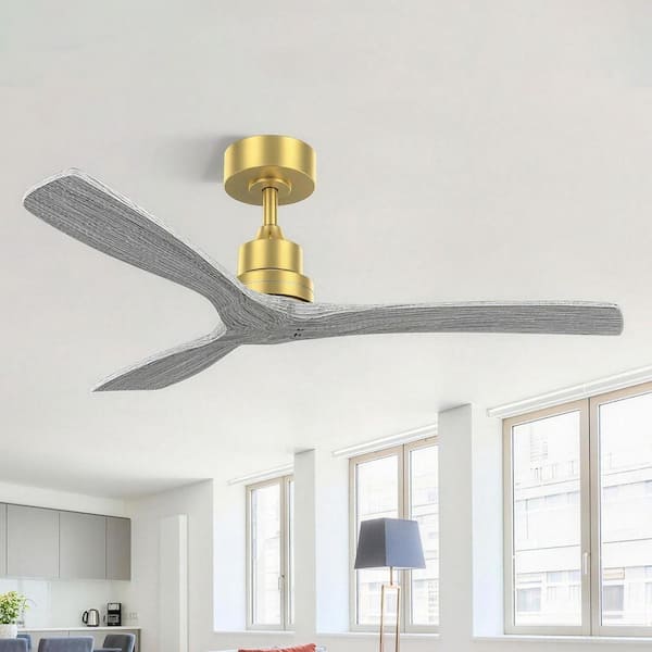52 in. Indoor Gold Solid Wood Fan Blade 6 Speed Ceiling Fan with Remote and Reversible DC Motor