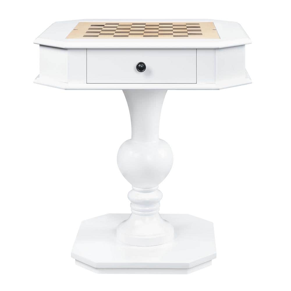 White Square Wood Game Table with Pedestal Base