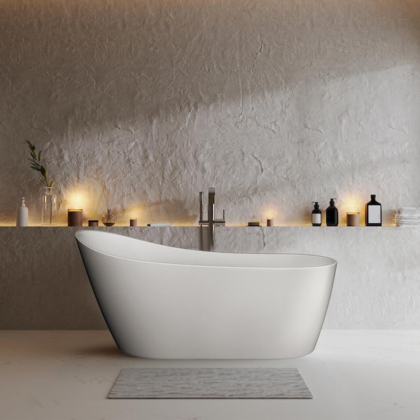 Getpro 63 in. Acrylic Single Slipper Flatbottom Non-Whirlpool Bathtub in White