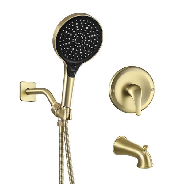 Single Handle 2-Spray Tub and Shower Faucet 1.6 GPM With tub Spout in Brushed Gold（Valve Included）