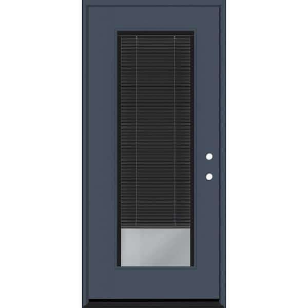 Steves & Sons Legacy 30 in. x 80 in. Full Lite Clear Glass Noir Miniblind LHIS Dark Denim Fiberglass Prehung Door with 4-9/16 in. Jamb