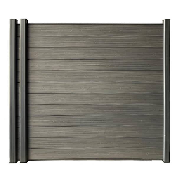 LH EP Complete Kit 6 ft. x 6 ft. Wood Grain Castle Gray WPC Composite Fence Panel w/Pronged Holders & Post Kits (2 set)
