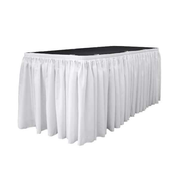 LA Linen 14 ft. x 29 in. Long White Polyester Poplin Table Skirt with 10 L-Clips