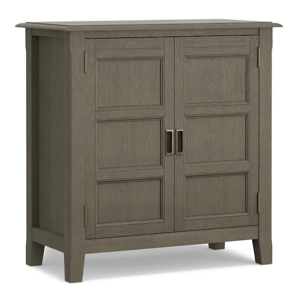 Simpli Home Burlington Solid Wood 30 in. Wide Transitional Low Storage Cabinet in Farmhouse Grey