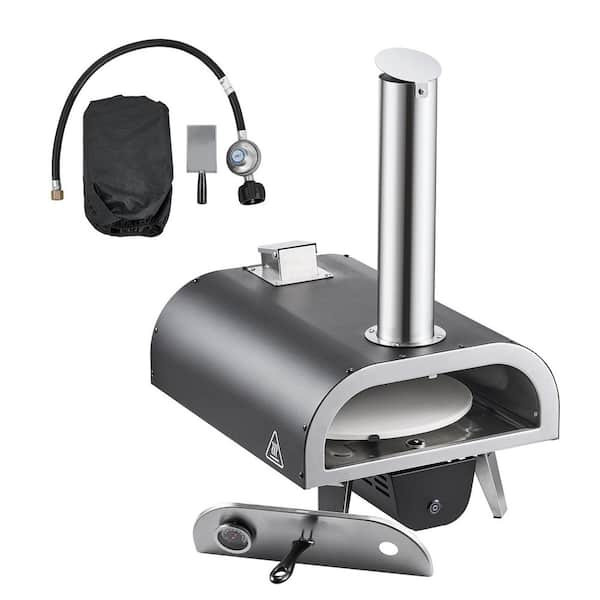 Dual Fuel Pizza Oven Outdoor, 12 in. Wood Fire and Propane Gas Pizza Oven, Pellet & Propane Pizza-Maker with Thermometer