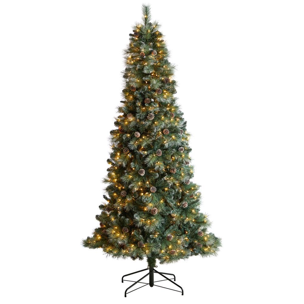8 ft. Pre-Lit Frosted Tip British Columbia Mountain Pine Artificial Christmas Tree with Pine Cones and Bendable Branches price history on PriceWatchPro