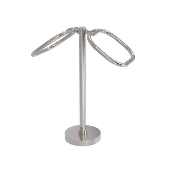 Allied Brass Freestanding 2-Ring Oval Towel Ring in Satin Nickel