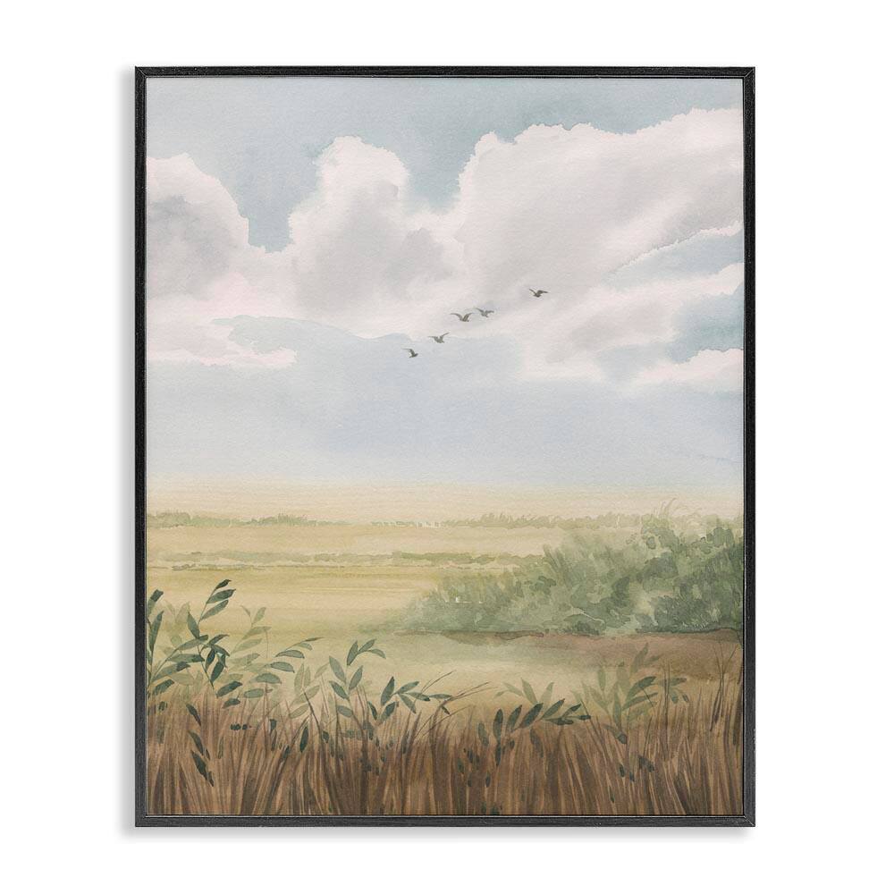 Birds Flying Over Countryside by Grace Popp Black Framed Nature Giclee Art Print 14 in. x 11 in. price history on PriceWatchPro