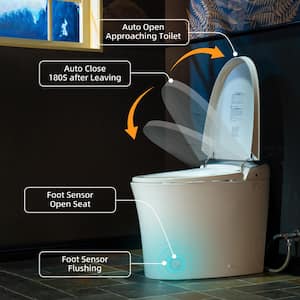 Elongated ADA Smart Bidet Toilet 1.1/1.6 GPF in White with Auto Open/Close/Flush, Foot Sensor and Clean Foam Dispenser