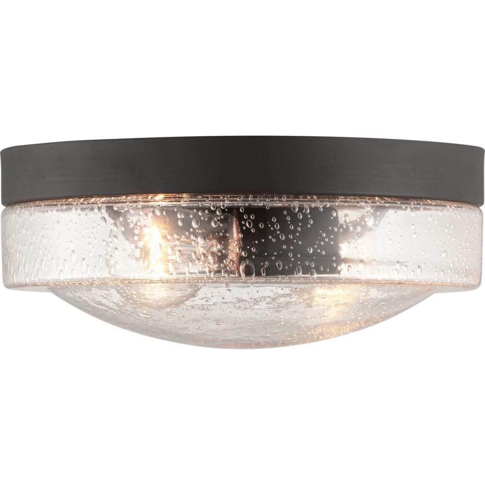 Weldon Bronze 2-Light Clear Seeded Glass Flush Mount