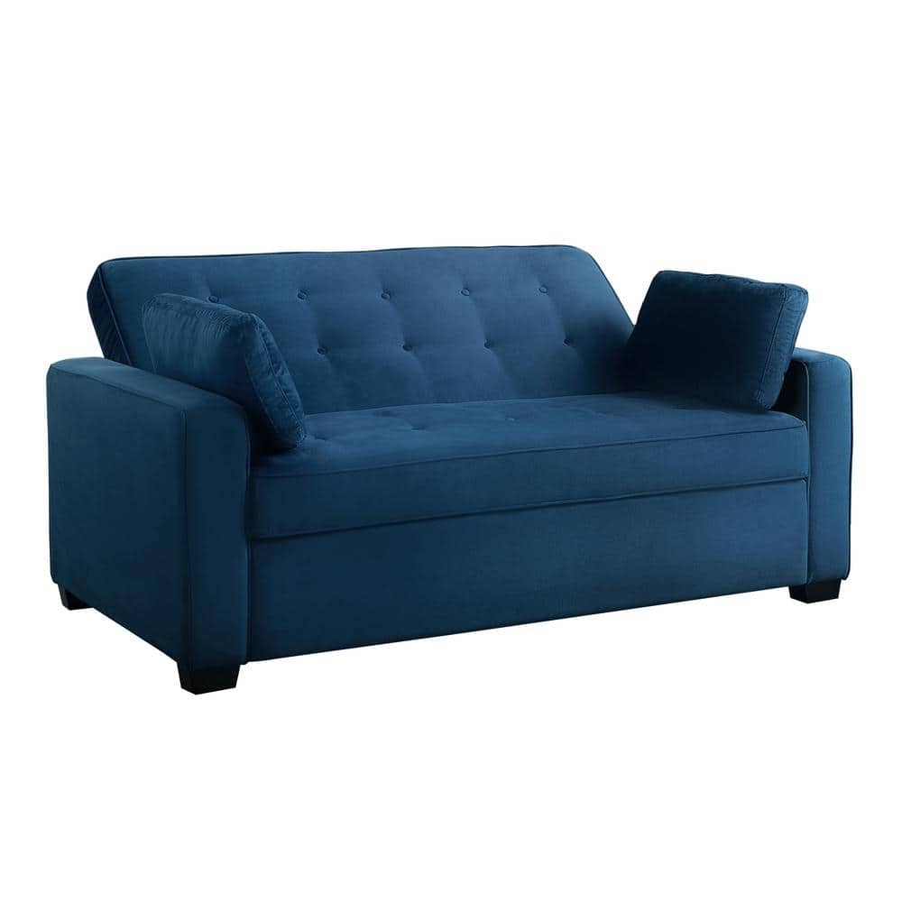 Navy Blue Tufted Queen Size Convertible Sofa with Wood Frame