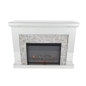 Mirrored Silver Glass Electric Fireplace with Remote Control