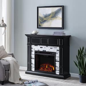 Etta Marble 46 in. Electric Fireplace in Black with White and Gray