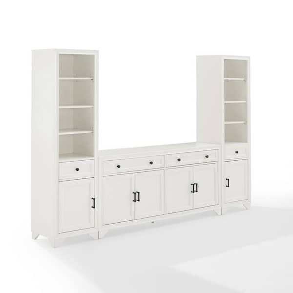CROSLEY FURNITURE Tara 97 in. White Entertainment Center with 4-Drawers Fits TV's up to 65 in. with Bookshelves