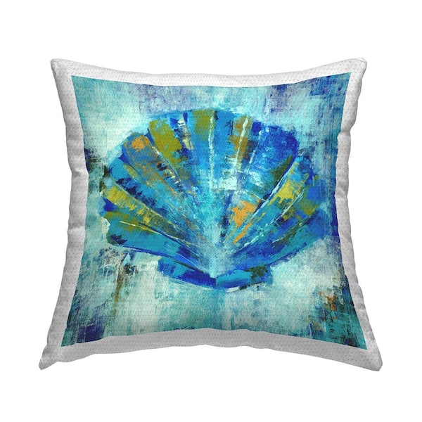 Stupell Industries Rustic Blue Clam Shell Blue Square Outdoor Throw Pillow