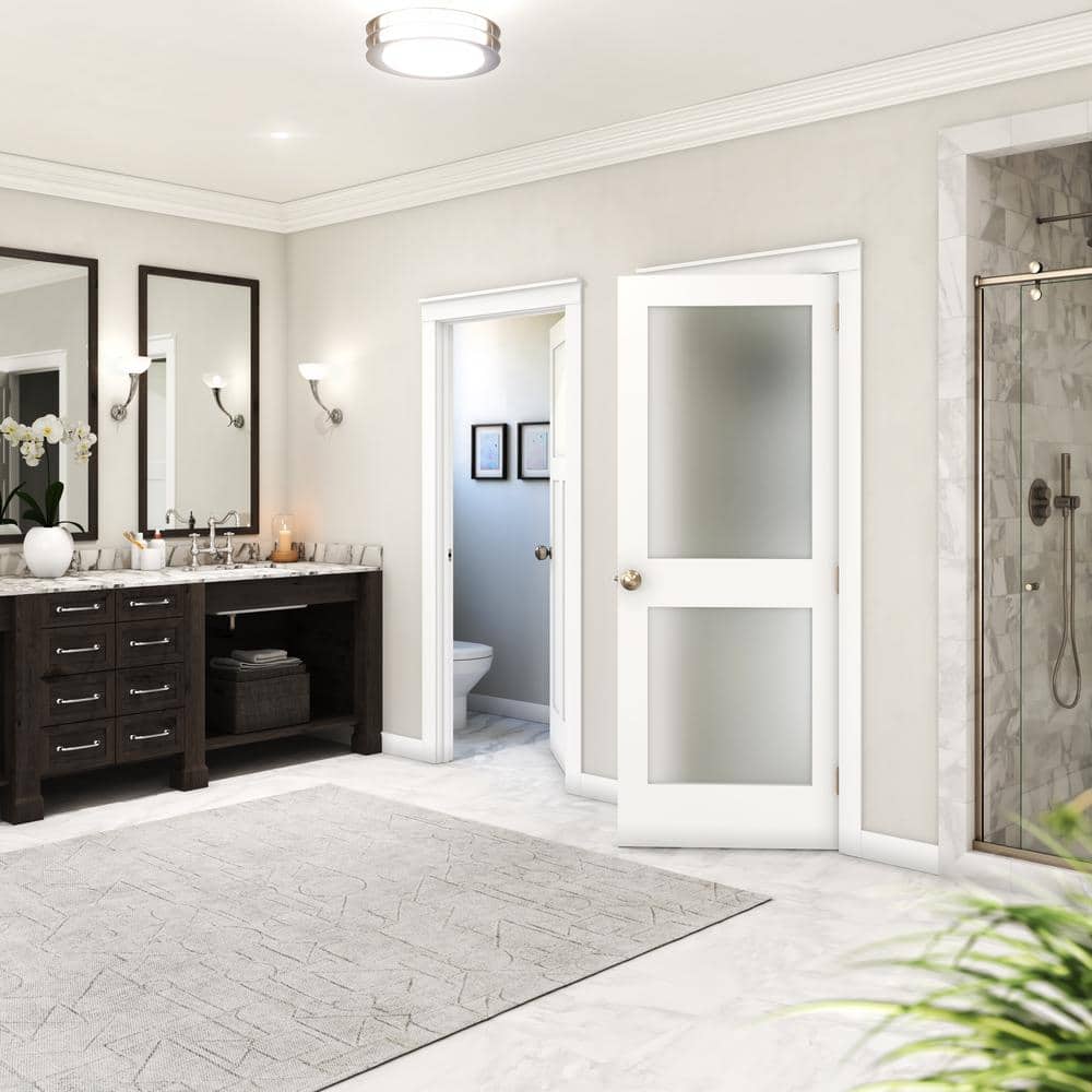 32" x 80" White Primed Pine 2-Panel Frosted Glass Interior Door