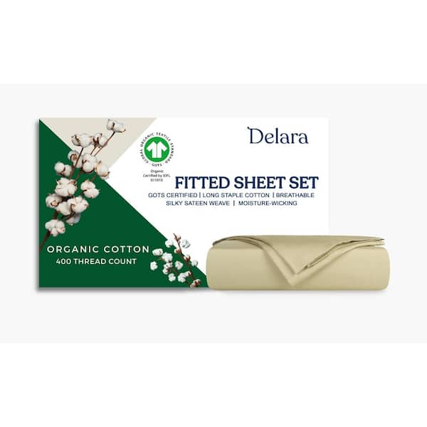 Delara 3-Piece Set Sage Green Solid 100% Organic Cotton Sheets, Cal King,Smooth and Breathable,Super Soft Fitted Sheet Sets