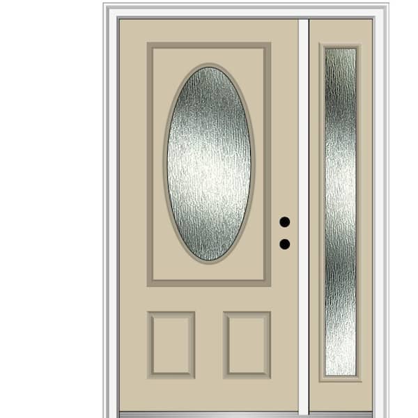 MMI Door 48 in. x 80 in. Left-Hand Inswing Rain Glass Wicker Fiberglass Prehung Front Door on 4-9/16 in. Frame