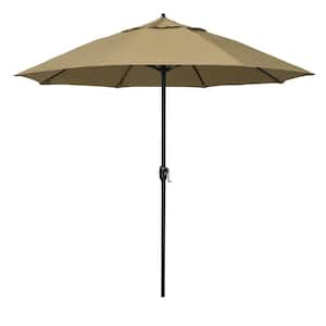 9 ft. Bronze Aluminum Market Patio Umbrella with Fiberglass Ribs and Auto Tilt in Straw Olefin