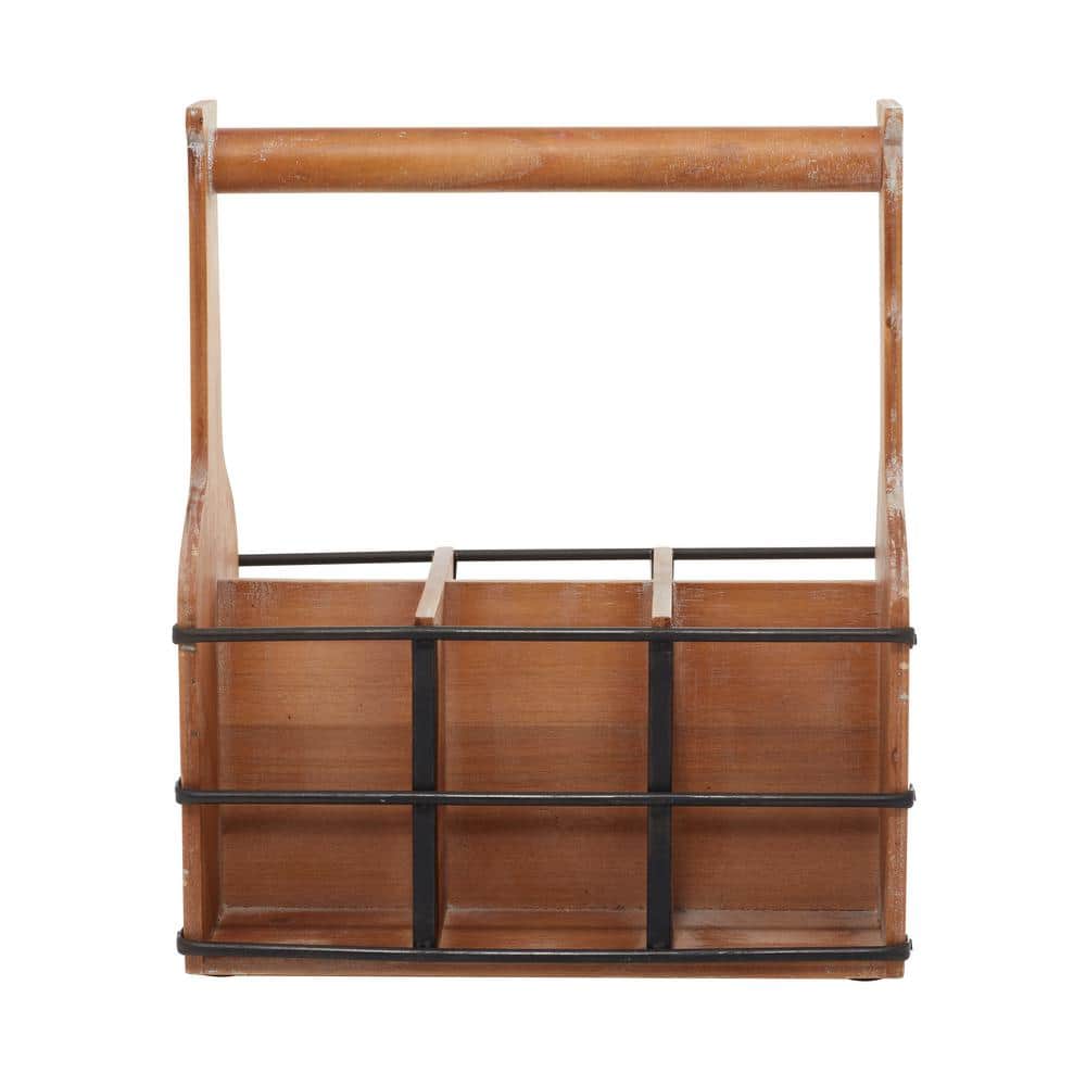 Rustic Brown Wood and Black Metal 6-Bottle Wine Rack
