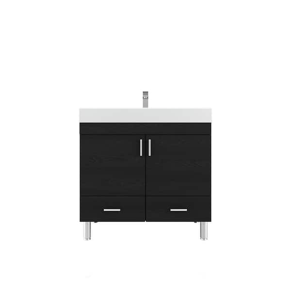 Alya Bath Ripley 36 in. W x 19 in. D x 36 in. H Vanity in Black with Acrylic Vanity Top in White with White Basin