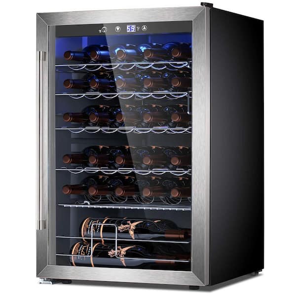 4.4 cu. ft 20.28 in. Single Zone 37-Wine Bottles Beverage and Wine Cooler in Stainless Steel Silver