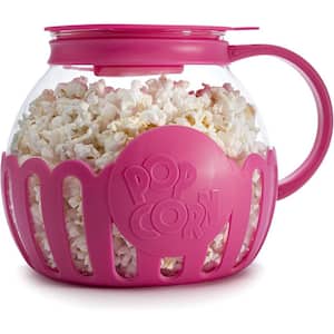 Medium 3 Qt. Pink Glass Stovetop Popcorn Popper with temperature-safe glass