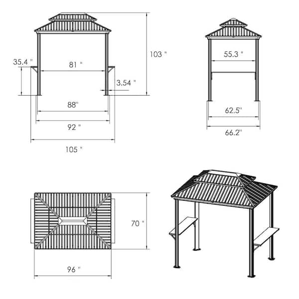 100%正規品 Dark Hardtop BBQ ft. 8 x ft. 6 KOZYARD Brown Gazebo Grill ジャケット・アウター