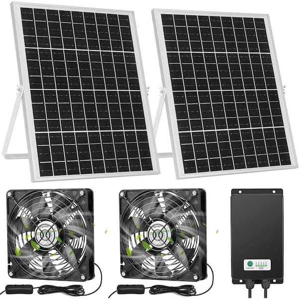 Solar Dual Fans 50 W 5.5 Ventilation Cooling for Outdoor Spaces in IP67 Waterproof Design with 20000mAh Backup