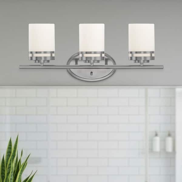 Cordelia Lighting 22 in. 3-Light (LED Bulbs Included) Brushed Nickel Farmhouse Vanity Light with Frosted Glass Shades