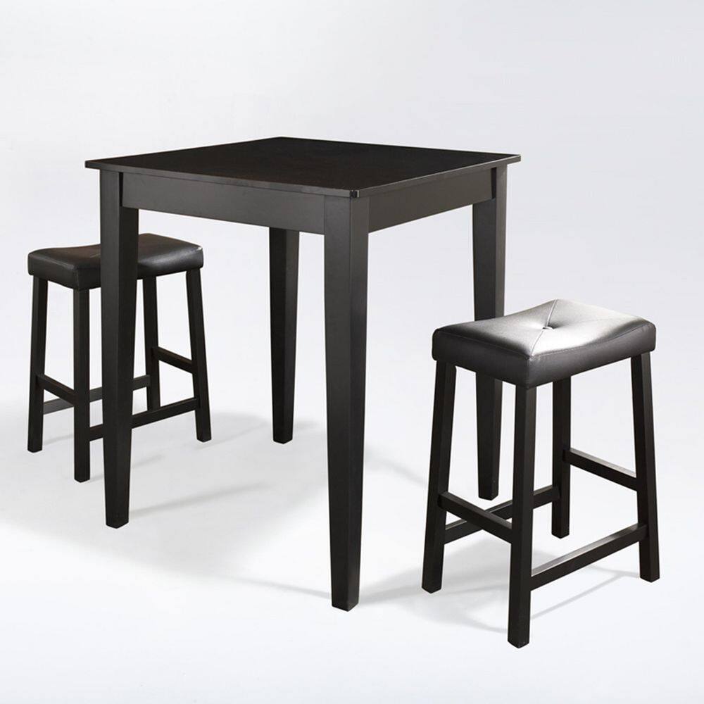 Black Pub Dining Set with Upholstered Saddle Stools