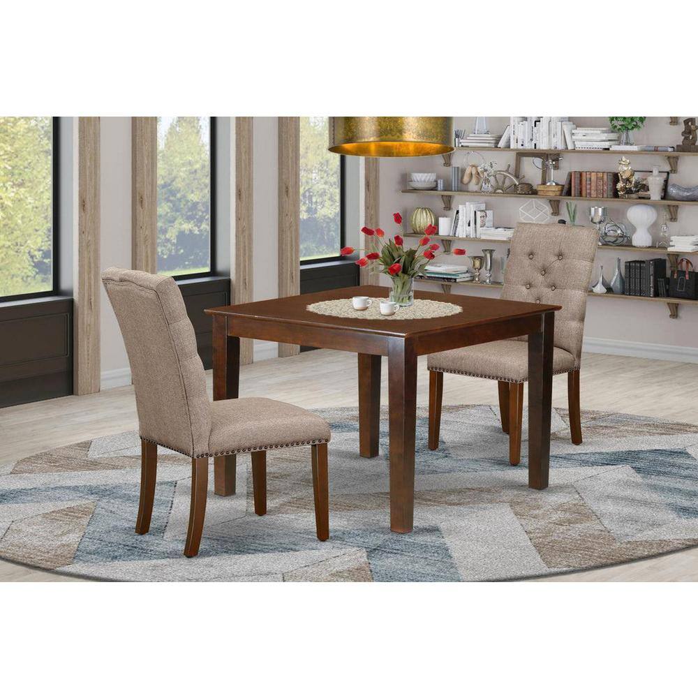 3-Piece Mahogany Finish Rectangular Solid Wood Top Dining Table Set