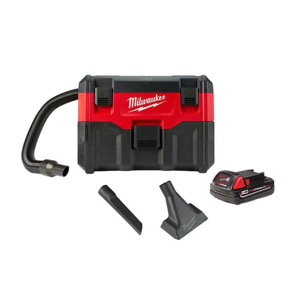 Milwaukee M18 18-Volt 2 Gal. Lithium-Ion Cordless Wet/Dry Vacuum with M18 18-Volt 2.0 Ah Lithium-Ion Compact Battery