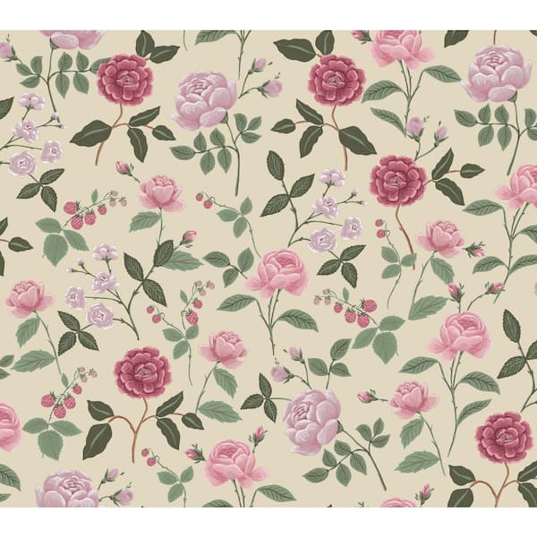 RIFLE PAPER CO. Roses Linen Pink Matte Non-Pasted Wallpaper