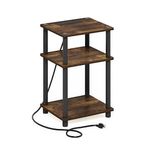 Just 13.39 in. Amber Pine/Black Rectangle Wood End Table with Charging Port