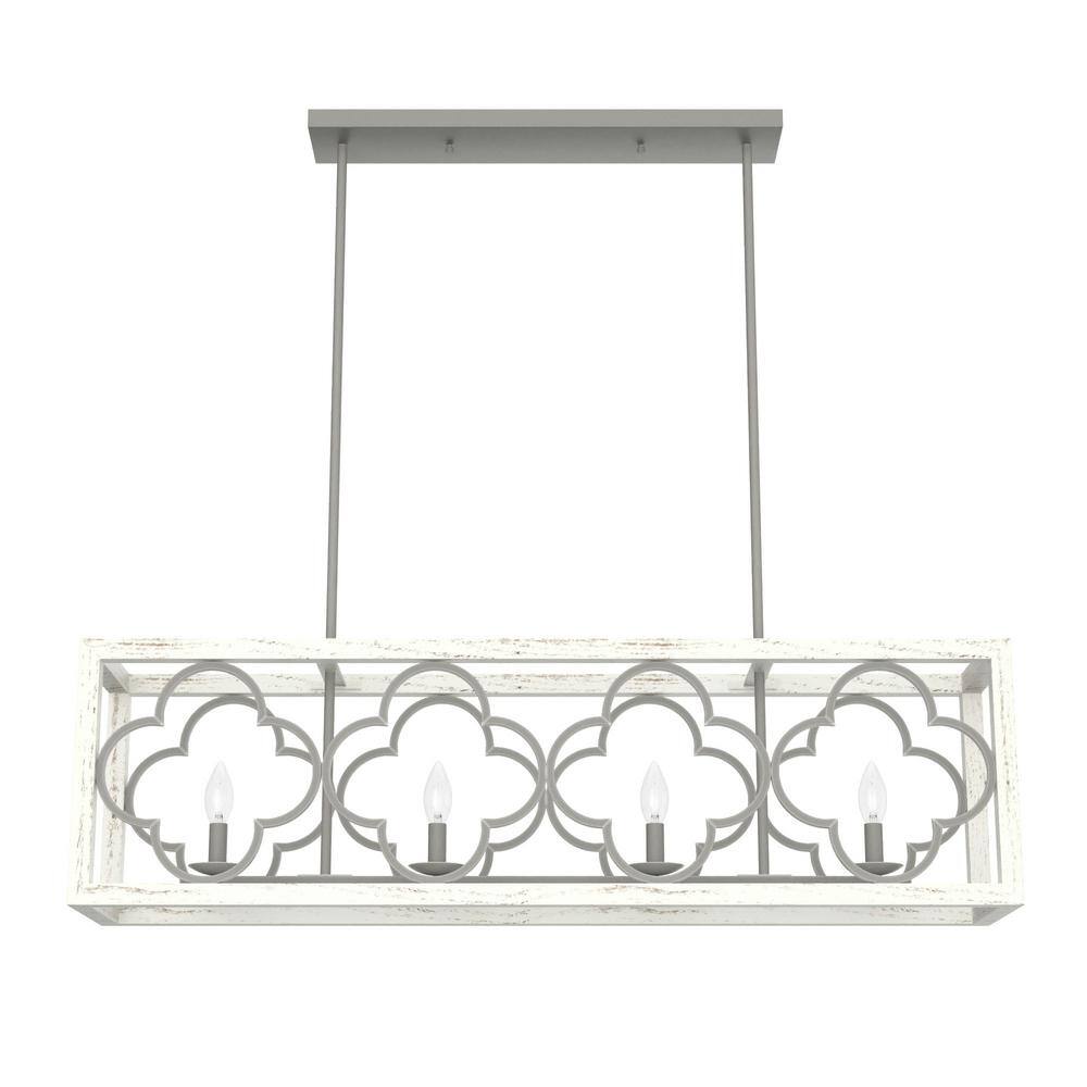 White Painted Concrete 4-Light Linear Chandelier