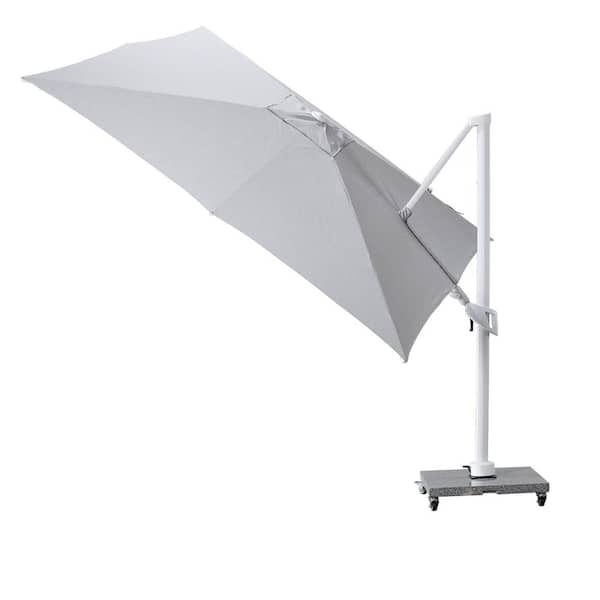 Amour 10 ft. Square Aluminum Cantilever Tilt Outdoor Patio Umbrella with Granite Base in Mouse Gray