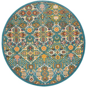 Allur Turq/Ivory 8 ft. x 8 ft. All-Over Design Transitional Round Area Rug