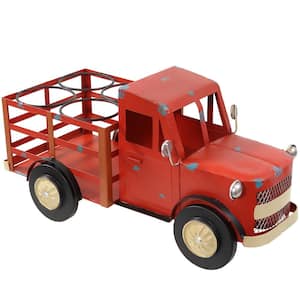 Sunnydaze 4-Bottle Red Metal Truck Wine Rack