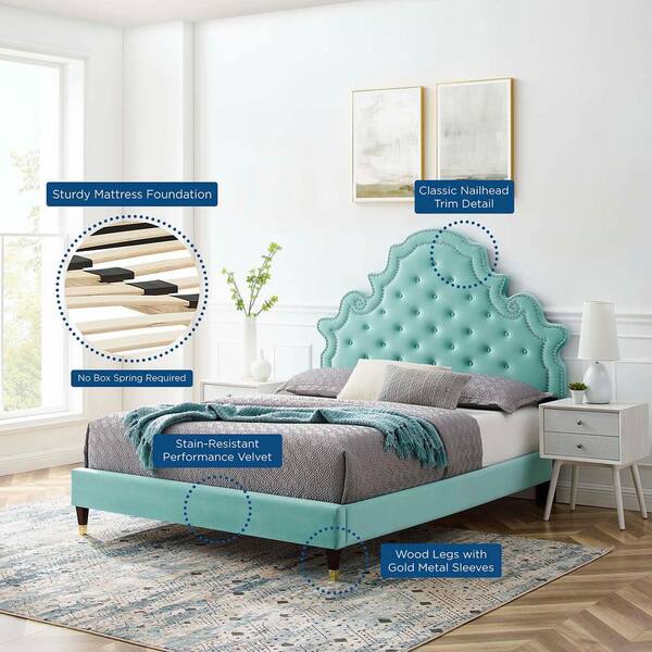 MODWAY Gwyneth Mint Tufted Performance Velvet Queen Platform Bed