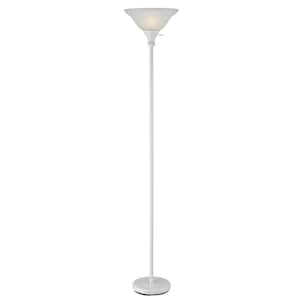 71 in. White 1 Dimmable (Full Range) Torchiere Floor Lamp for Living Room with Glass Dome Shade