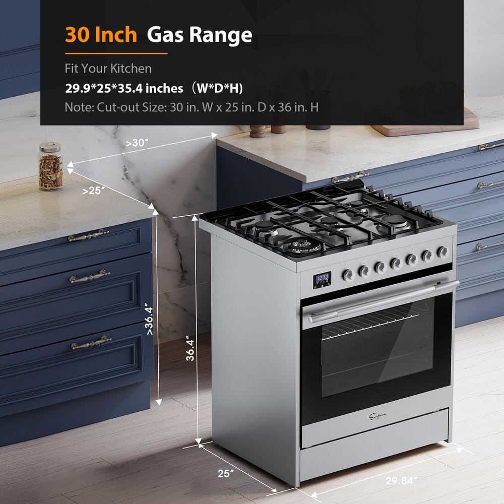 Empava 30" Stainless Steel Convection Gas Range with 5 Burners