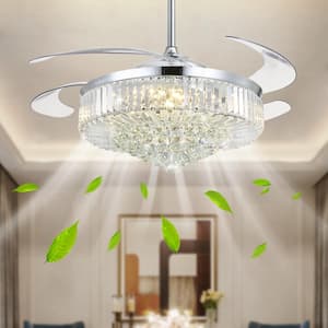 52 in. Smart Indoor Silver Retractable Blades Chandelier Ceiling Fan with Dimmable Led Lights with Remote Included