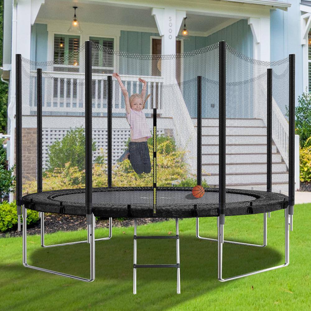 SUNRINX 12 ft. Black Round Trampoline with Safety Enclosure