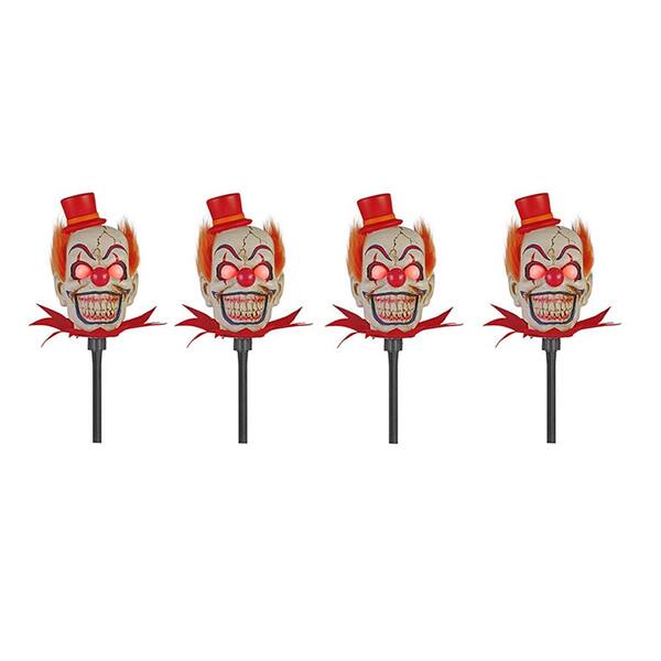 Unbranded 18 in. Scary-Clown Head Pathway Markers with LED Illumination (4-Set)